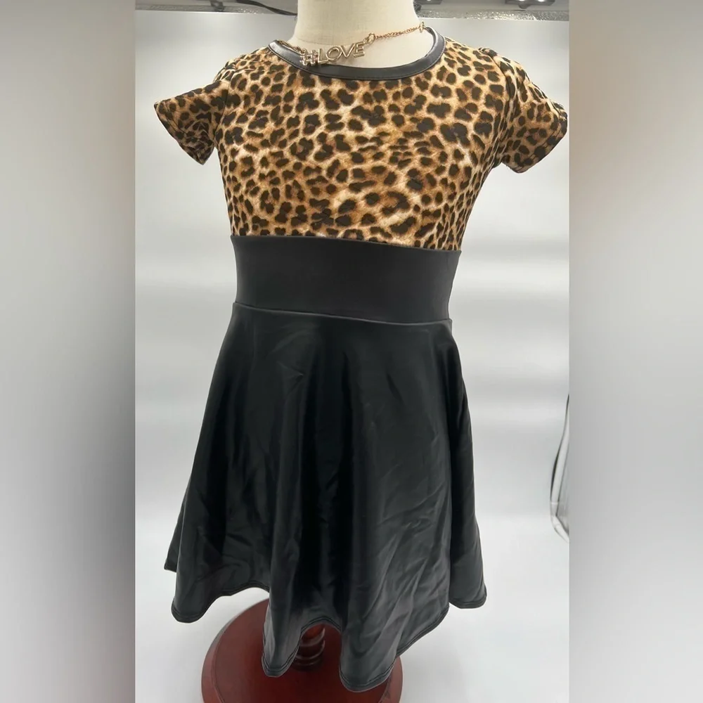Kids Can't Miss Leopard Print Top With Black Skirt Toddler Dress